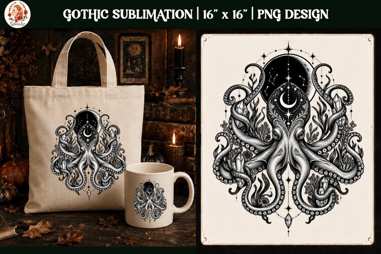 Gothic Celestial Animal sublimation tattoo mystical PNG example image 1