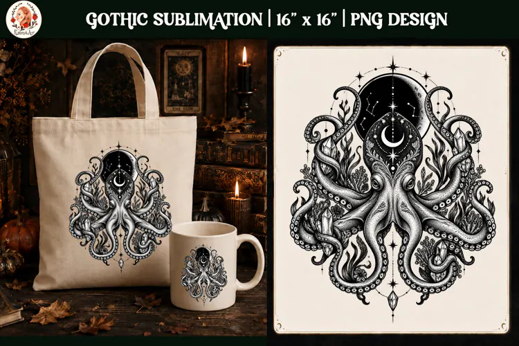 Gothic Celestial Animal sublimation tattoo mystical PNG