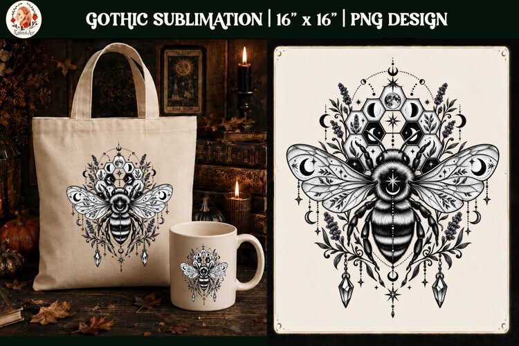 Gothic Celestial Animal sublimation tattoo mystical PNG example image 1