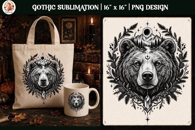 Gothic Celestial Animal sublimation tattoo mystical PNG example image 1