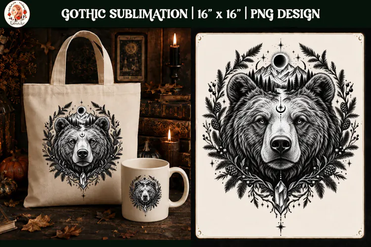 Gothic Celestial Animal sublimation tattoo mystical PNG
