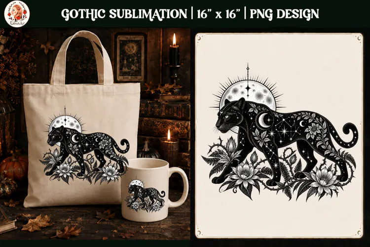 Gothic Celestial Animal sublimation tattoo mystical PNG
