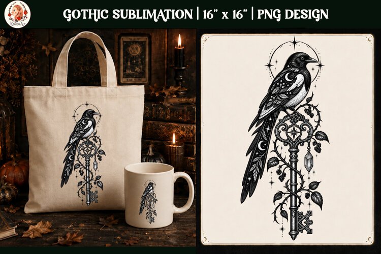 Gothic Celestial Animal sublimation tattoo mystical PNG example image 1
