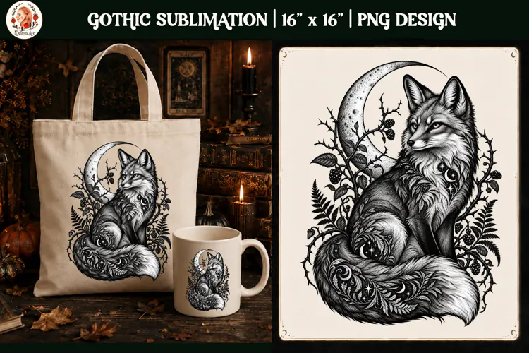 Gothic Celestial Animal sublimation tattoo mystical PNG
