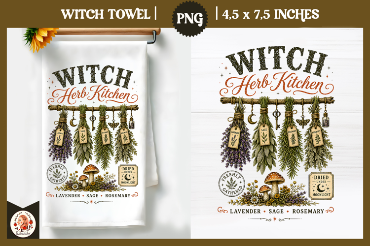 Witch Herb Kitchen. Vintage botanical witch design