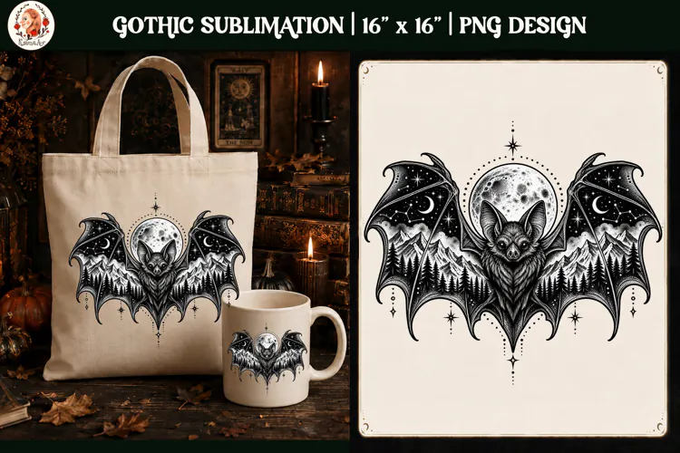 Gothic Celestial Bat PNG Design