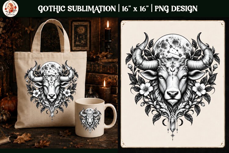 Taurus Zodiac Sign Gothic Bull PNG, Celestial Zodiac Sublima example image 1