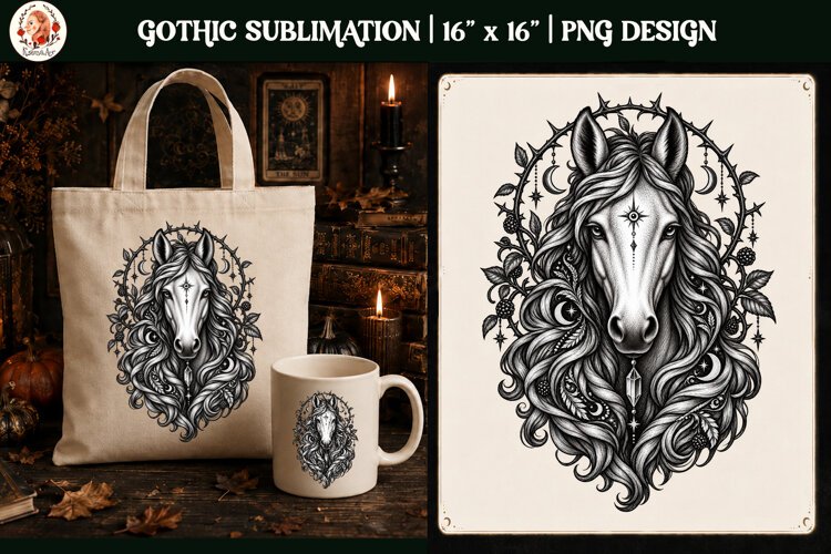 Gothic Celestial Animal sublimation tattoo mystical PNG example image 1