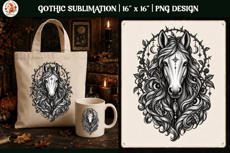 Gothic Celestial Animal sublimation tattoo mystical PNG