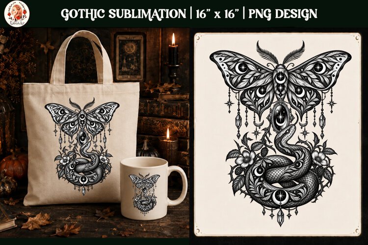 Gothic Celestial Animal sublimation tattoo mystical PNG example image 1