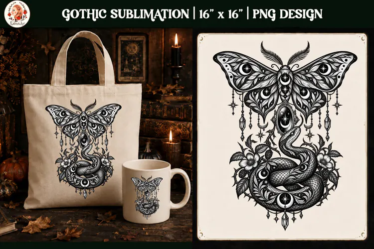 Gothic Celestial Animal sublimation tattoo mystical PNG