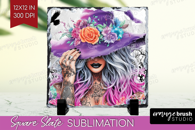 Witch Halloween Slate PNG Spooky Season Square Slate