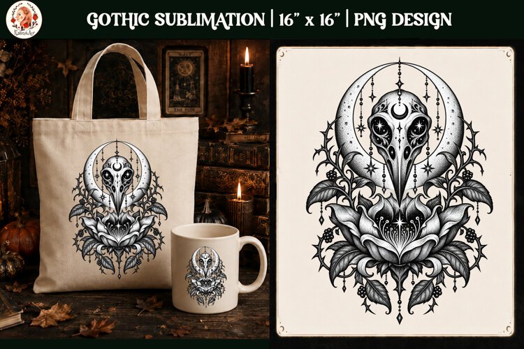 Gothic Celestial Animal sublimation tattoo mystical PNG example image 1