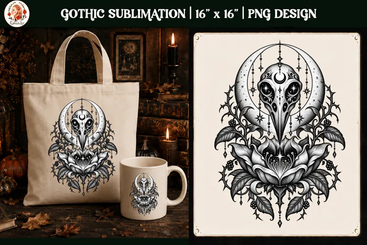 Gothic Celestial Animal sublimation tattoo mystical PNG