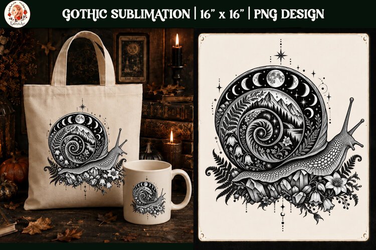 Gothic Celestial Animal sublimation tattoo mystical PNG example image 1