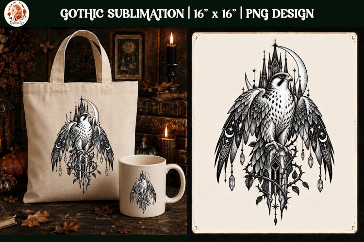 Gothic Celestial Animal sublimation tattoo mystical PNG example image 1