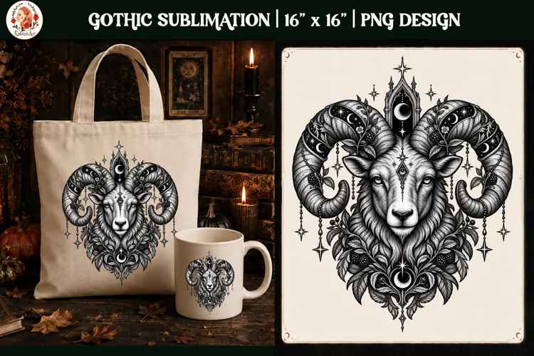 Gothic Celestial Animal sublimation tattoo mystical PNG