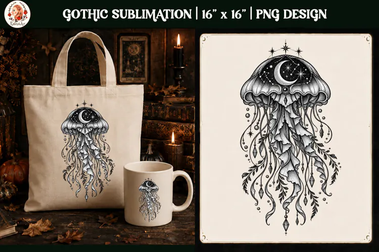 Gothic Celestial Animal sublimation tattoo mystical PNG