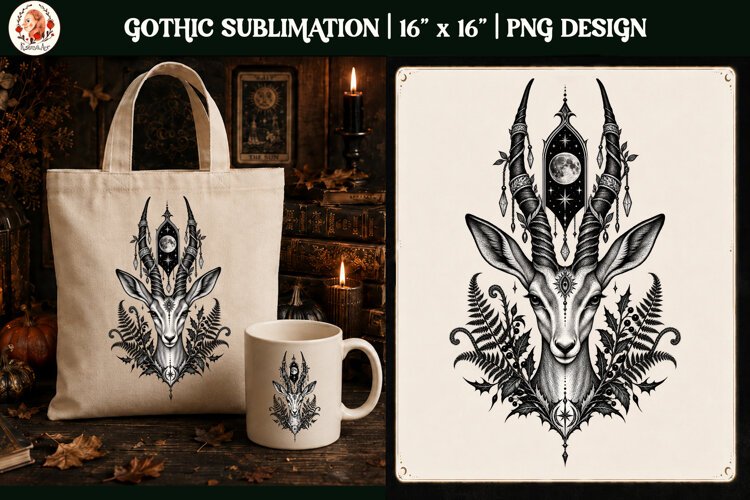 Gothic Celestial Animal sublimation tattoo mystical PNG example image 1
