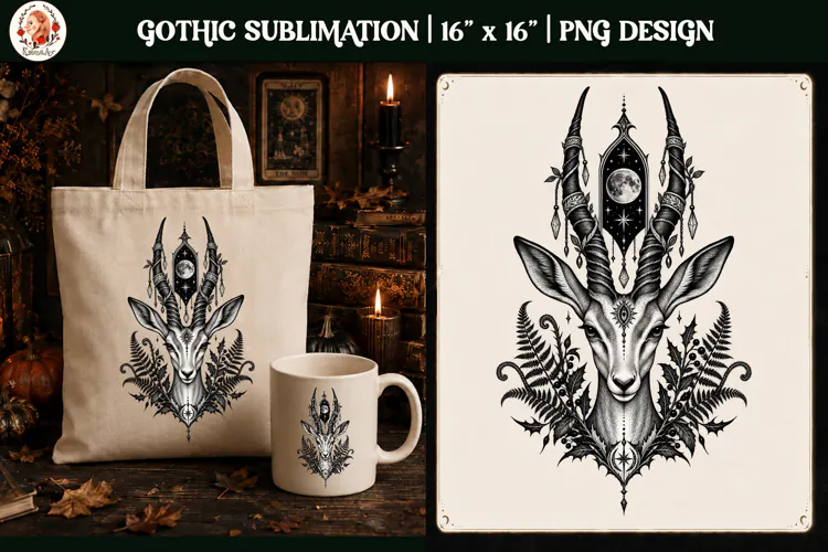 Gothic Celestial Animal sublimation tattoo mystical PNG