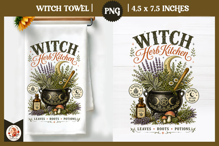 Witch Herb Kitchen. Vintage botanical witch design example image 1
