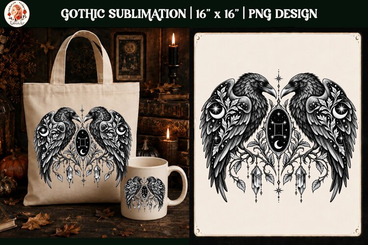 Gemini Zodiac Sign Gothic Ravens PNG,Celestial Zodiac Subli example image 1
