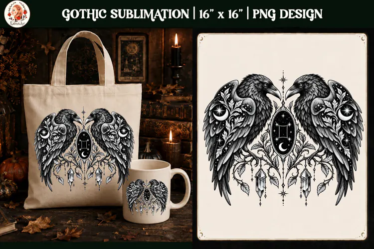 Gemini Zodiac Sign Gothic Ravens PNG,Celestial Zodiac Subli