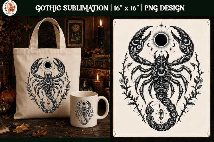 Gothic Celestial Animal sublimation tattoo mystical PNG