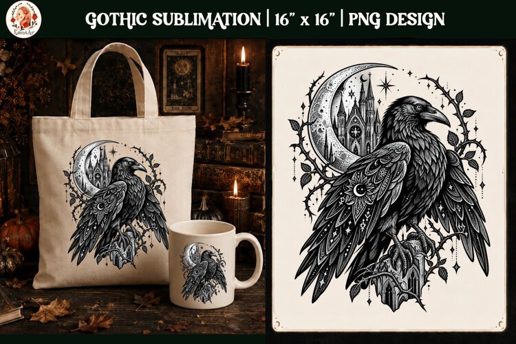 Gothic Celestial Raven PNG Design example image 1