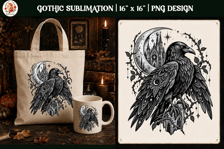 Gothic Celestial Raven PNG Design