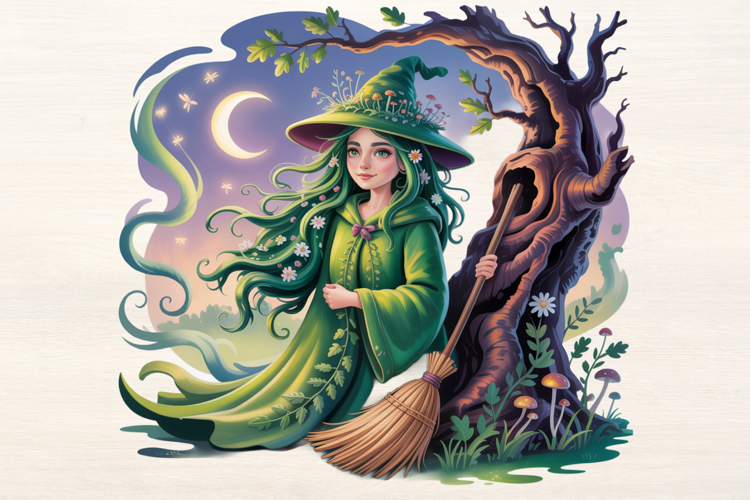 Witch and Oak Tree PNG Sublimation