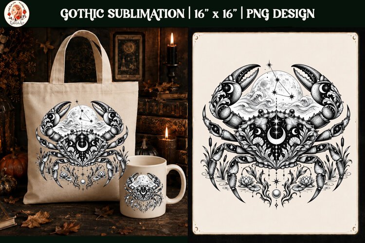 Cancer Zodiac Sign Gothic Crab PNG example image 1