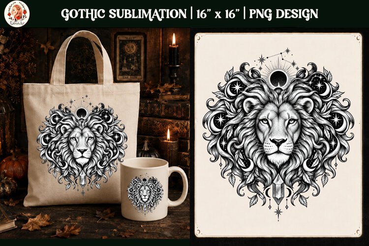 Leo Zodiac Sign Gothic Lion PNG,Celestial Zodiac Sublimation example image 1