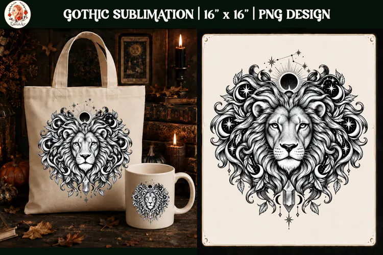 Leo Zodiac Sign Gothic Lion PNG,Celestial Zodiac Sublimation