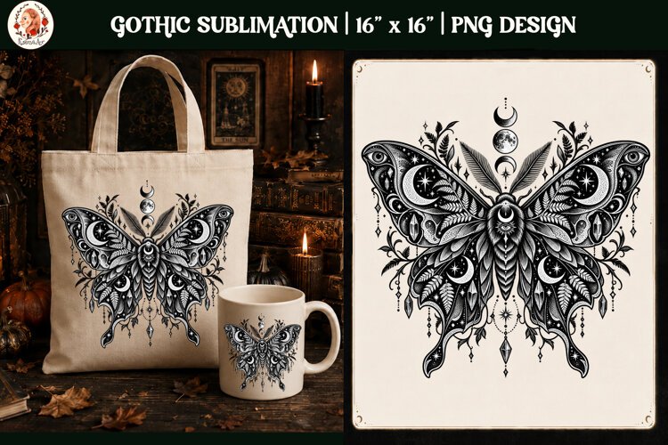 Gothic Celestial Moth PNG Design example image 1