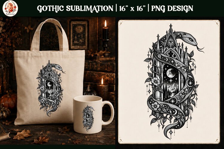 Gothic Celestial Snake PNG Design example image 1