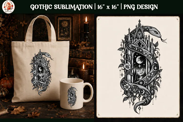 Gothic Celestial Snake PNG Design