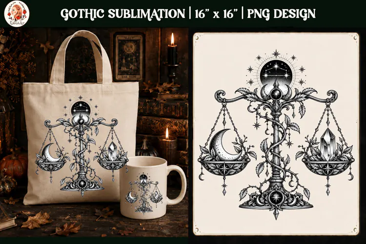 Libra Zodiac Sign Gothic Scales PNG, Celestial Zodiac Sublim