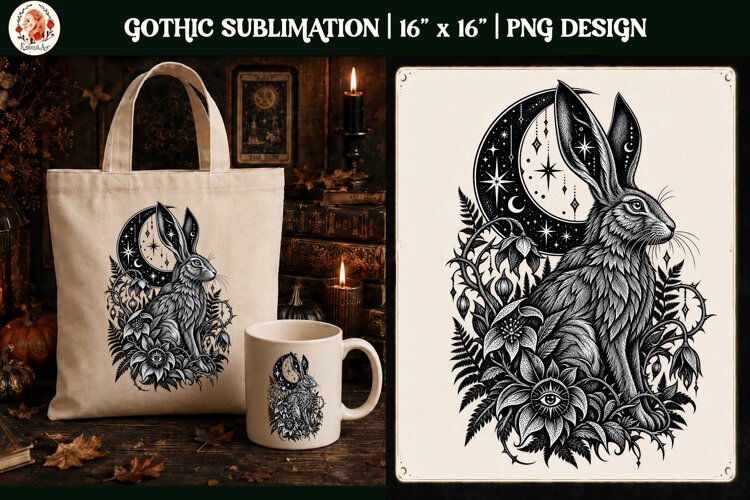 Gothic Celestial Hare PNG Design example image 1
