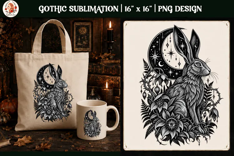 Gothic Celestial Hare PNG Design