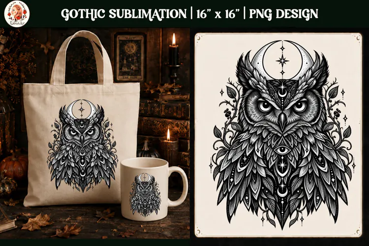 Gothic Celestial Owl PNG Design