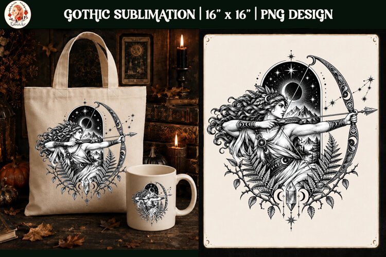 Sagittarius Zodiac Sign Gothic Archer PNG, Celestial Zodiac example image 1
