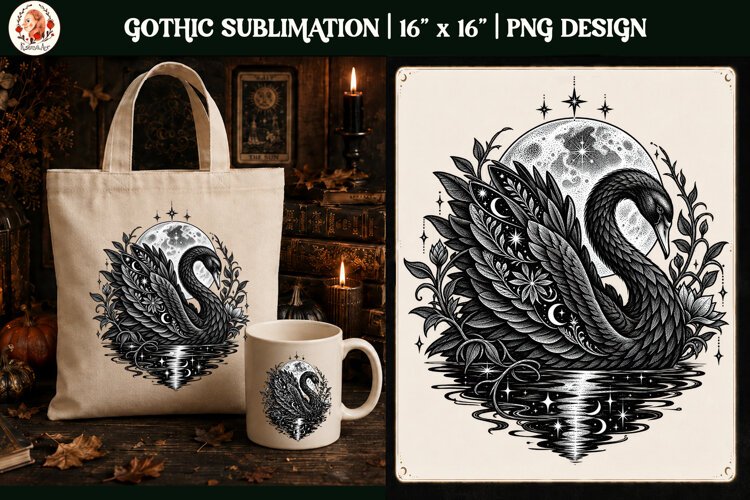 Gothic Celestial Black Swan PNG Design example image 1