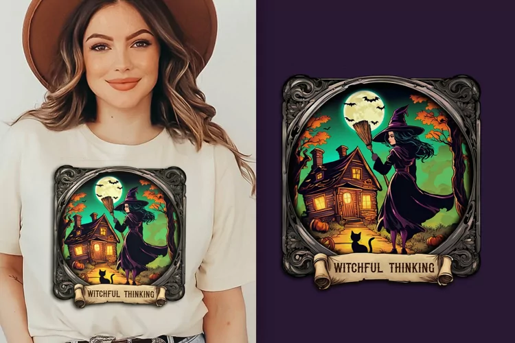 Halloween Portrait Witch and Cat PNG Witchful Thinking