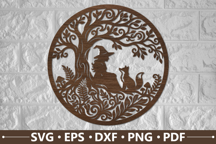 Witch and Fox Forest Scene SVG Design