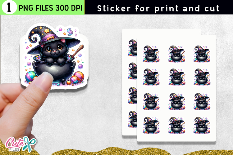 Witch Black Cat Sticker | Printable PNG for Cut Crafts