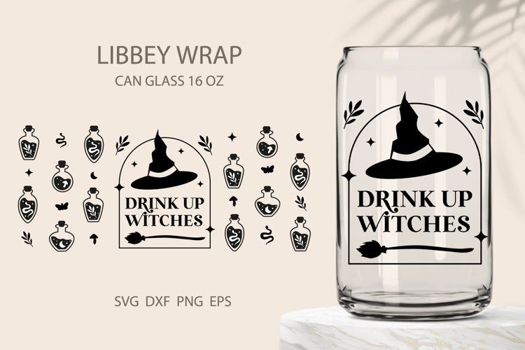 Halloween can glass, witch glass can wrap svg