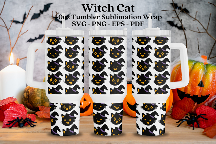 Witch Cat Halloween 40oz Tumbler Sublimation Wrap