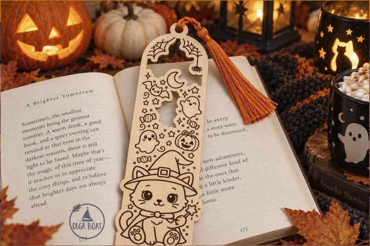 Witch Cat Halloween Bookmark SVG Laser cut design