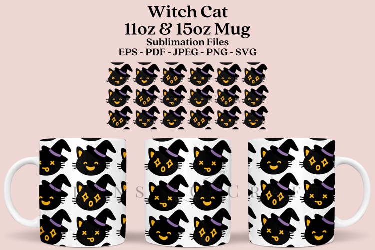 Witch Cat Halloween 11&15oz Mug Sublimation Wrap
